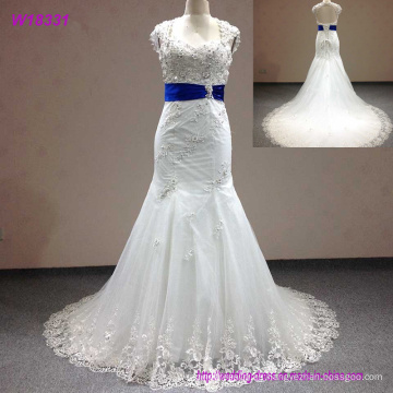 Vestidos de boda del cordón 2017 Bateau Crystal Beaded Cap mangas vestidos de novia tren largo más el tamaño con cordones Sheer Sleeves vestidos de boda